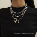 Геометрическое ожерелье в стиле металлического стиля, цепь хип-хоп и круглое набор пряжки
